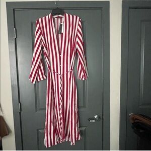 Deep V cardigan midi dress